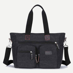 Multi - Pocket Canvas Tote Handbag for Women & Men – Retro Laptop Bag with Adjustable Straps - VOTVO