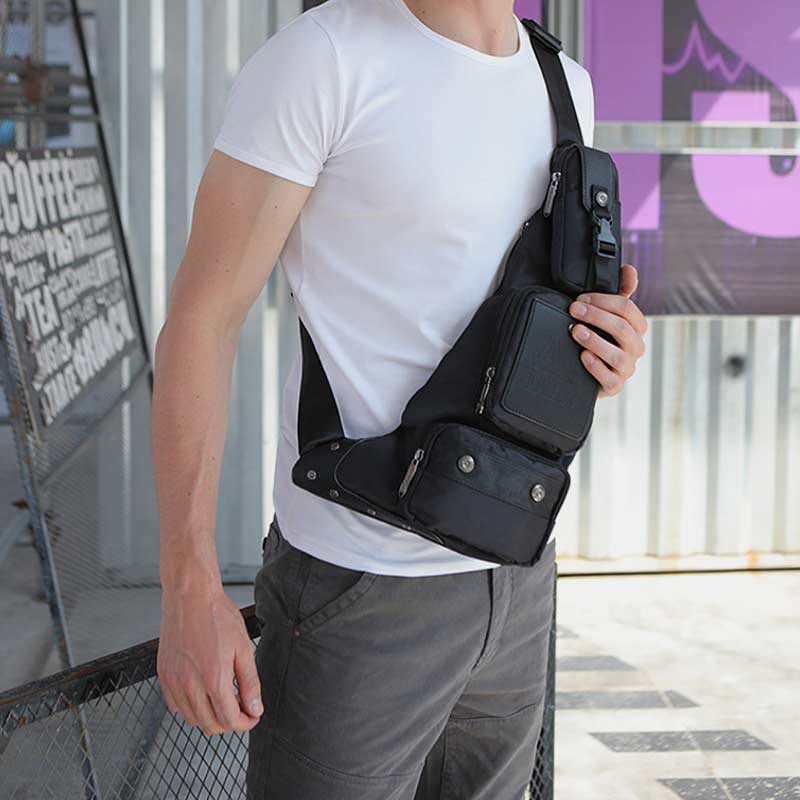 Vintage Canvas Sling Bag for Men - Black & Saddle Brown Crossbody Business Bag - VOTVO