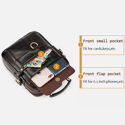 Borsa a tracolla casual vintage in vera pelle per uomo - Tracolla regolabile e tasche multiple