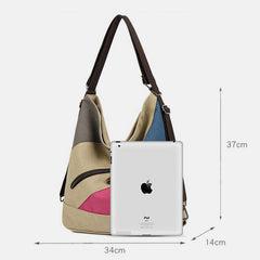 Women's Color Block Canvas Backpack – Tote Shoulder Hobo Bag Rucksack