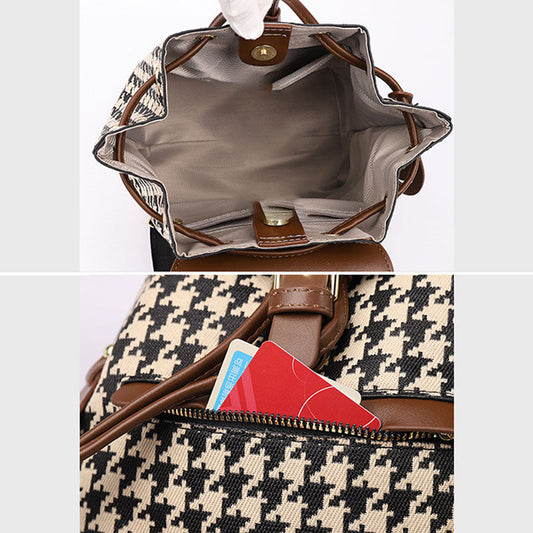 Women's Mini Backpack Purse with Houndstooth Print – Flap Daypack Leather Shoulder Bag