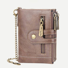 Trifold Leather Wallet for Men with Coin Purse, Snap Zip Closure & Chain – PU Leather, 12 Card Slots