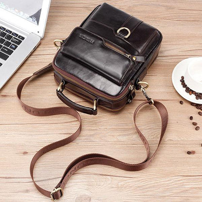 Borsa a tracolla casual vintage in vera pelle per uomo - Tracolla regolabile e tasche multiple