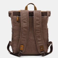 Unisex Canvas & Leather Hiking Travel Backpack – Durable Rucksack School Bag Daypack