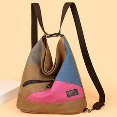 Women's Color Block Canvas Backpack – Tote Shoulder Hobo Bag Rucksack