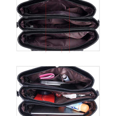 Triple Compartment Women’s Leather Tote Shoulder Handbag with Crossbody Strap