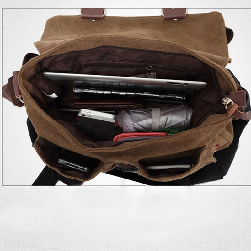 Bolso bandolera de lona para hombre: bandolera vintage multibolsillos
