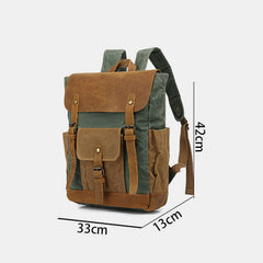 Vintage Canvas Backpack with Genuine Leather Accents – Casual Laptop Travel Rucksack for Men & Women