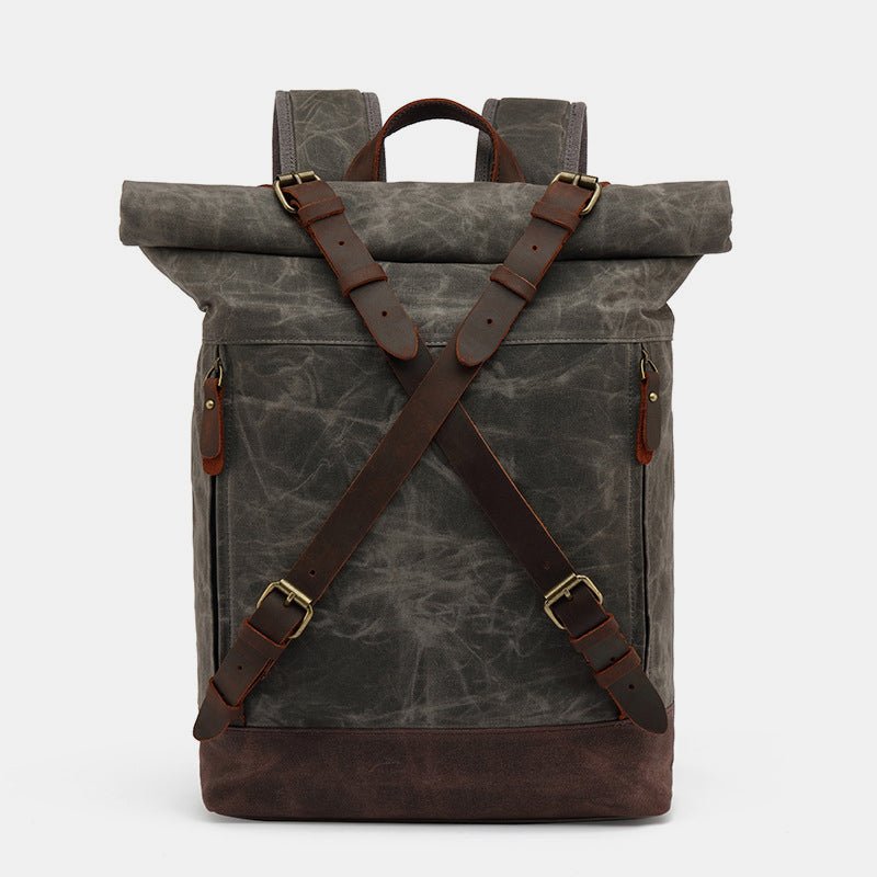 Unisxe Leather Canvas Waxed Backpack Travel Rucksack Waterproof Laptop Bag - VOTVO