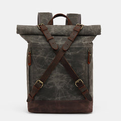 Unisxe Leather Canvas Waxed Backpack Travel Rucksack Waterproof Laptop Bag - VOTVO
