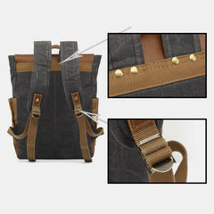Vintage Canvas Backpack with Genuine Leather Accents – Casual Laptop Travel Rucksack for Men & Women