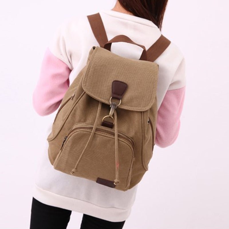 Vintage Canvas Backpack for Women & Girls – Drawstring Rucksack for School & Travel - VOTVO