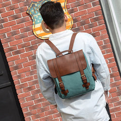 Vintage Leather Canvas Backpack for Men & Women – Travel Daypack, Unisex Rucksack - VOTVO