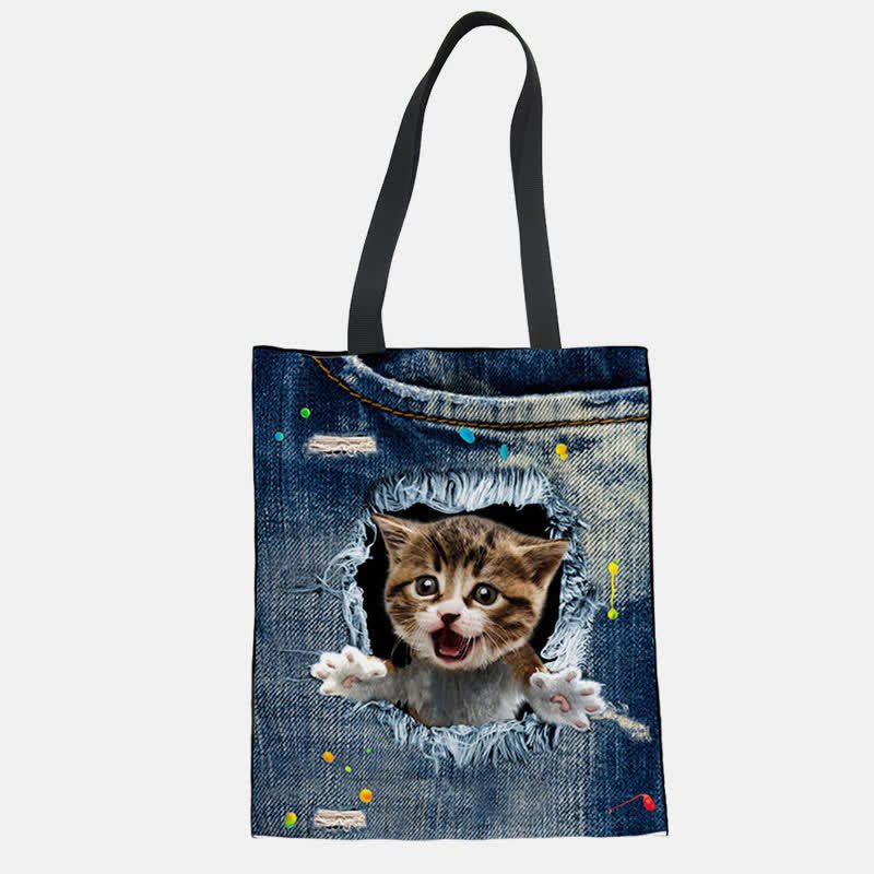 Unisex Cute Pets Print Tote Bag – Reusable Shopping Shoulder Bag for Daily Use - VOTVO